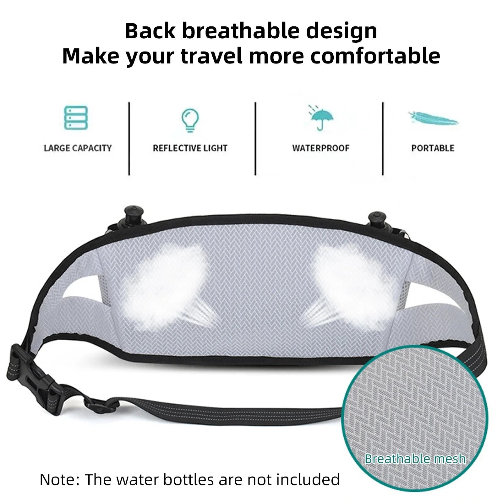 Running Belt Waist Pack Hydration Waist Pack Water Resistant Breathable Runners Belt Water Bottle Fanny Pack for Hiking Camping GlowCart