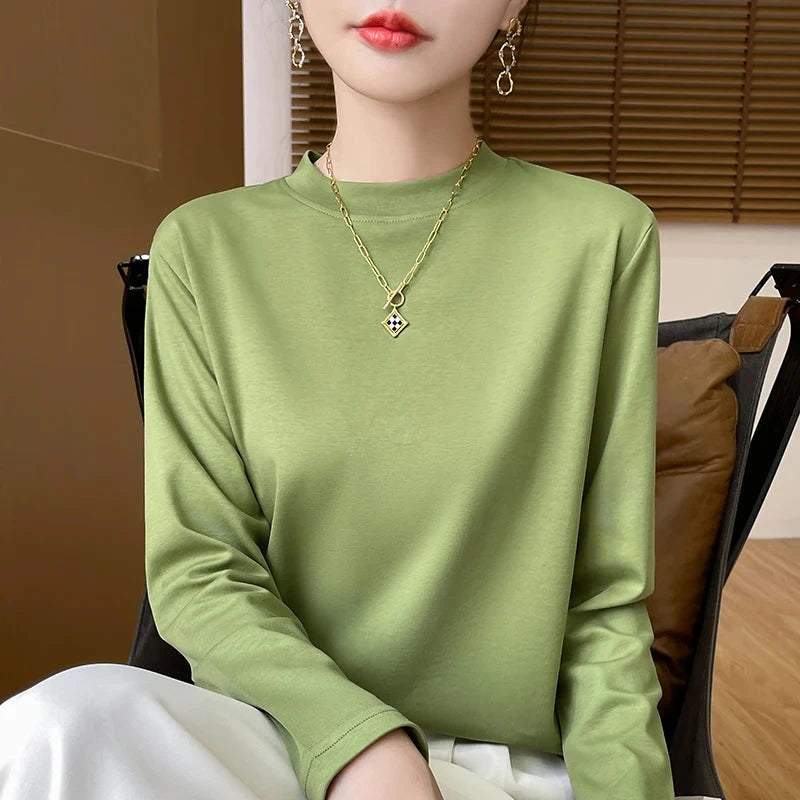 Spring and Autumn Half-high-necked Women's Long-Sleeved GlowCart