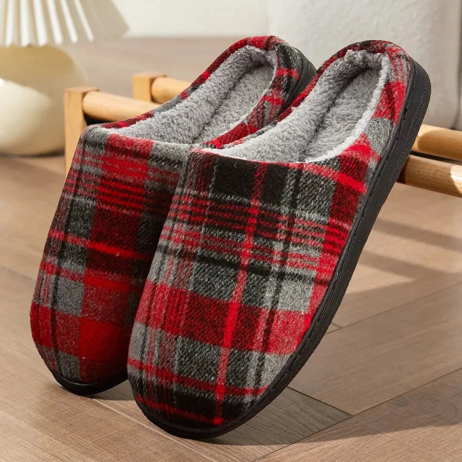 men's house slippers plaid furry comfy memory foam casual GlowCart