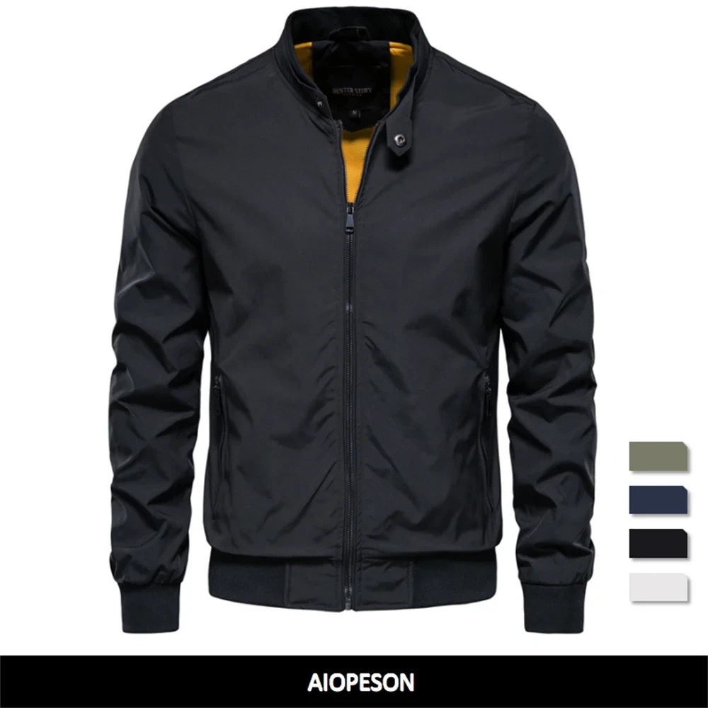 AIOPESON Solid Color Baseball Jacket Men Casual Stand Collar GlowCart