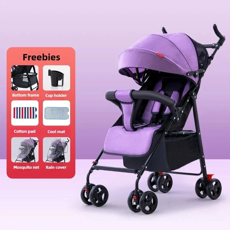 Baby Stroller Can Sit or Lie Down, Ultra-light, Portable, Simple Shock-absorbing Folding Baby BB Stroller GlowCart