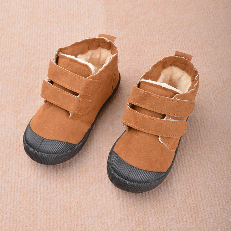 New Trendy Kids Outdoor Warm Short Shoes Winter Plush Suede Ankle Boots Children Comfortable Snow Sneakers EY8259 GlowCart