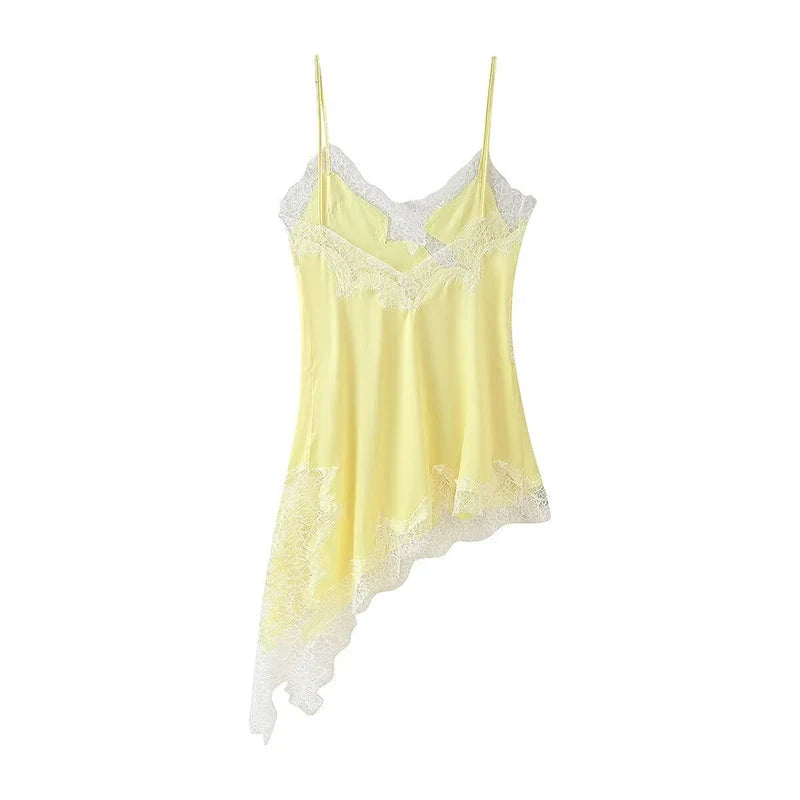 Sexy Lace Patchwork Sling Dress Women Satin Off-shoulder GlowCart