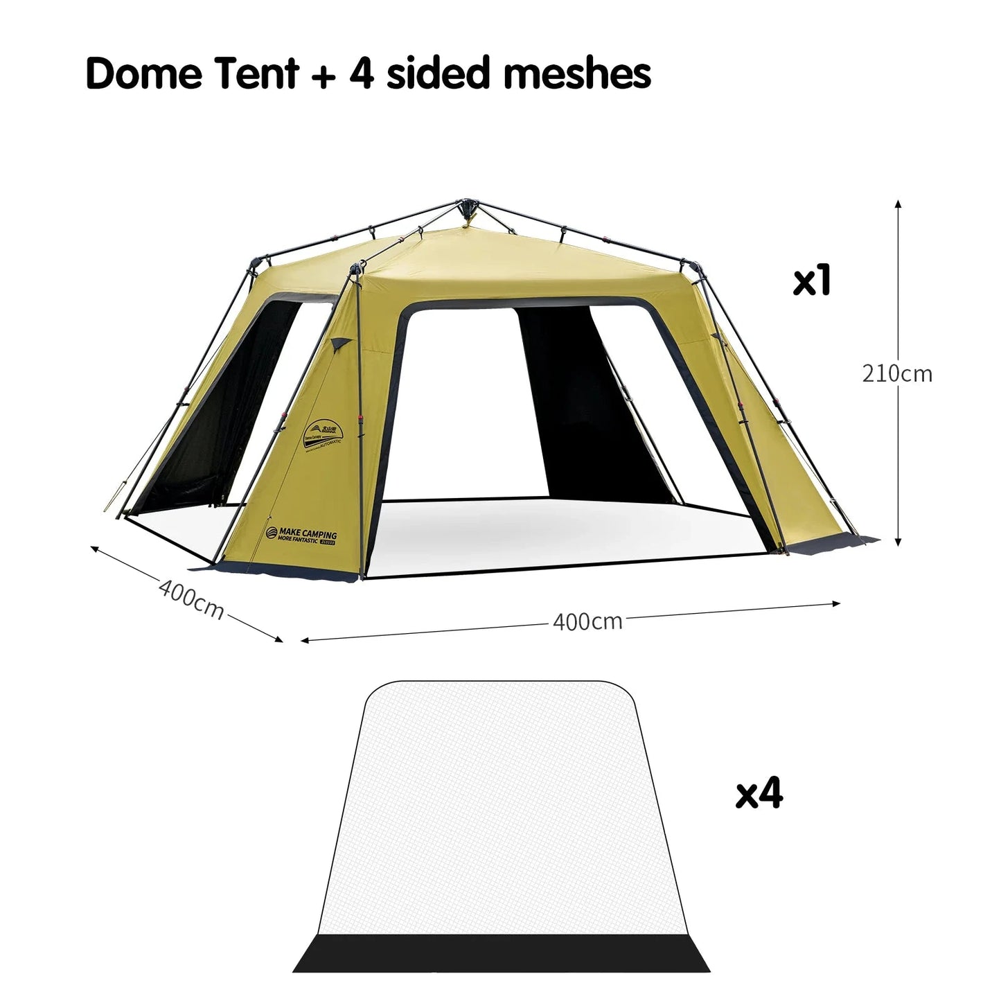 BISINNA 6-8 Persons One-touch Dome Tent Vinyl Coated Canopy GlowCart
