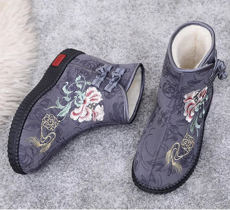 Winter Cloth Shoes Ethnic Style Botas Mujer Women's Shoes Zapatos Short Warm Boots Woman Bootie Embroidered Cotton Women Boots GlowCart