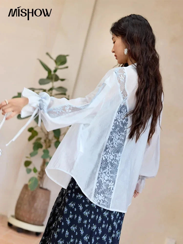 MISHOW Blend Patchwork Lace Cool Shirt Female Autumn 2025 GlowCart