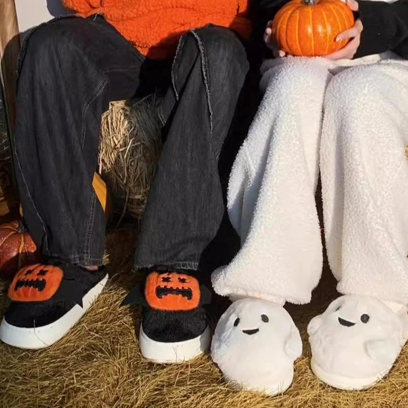 Halloween Ghost Pumpkin Bat Design Women Winter Slippers GlowCart