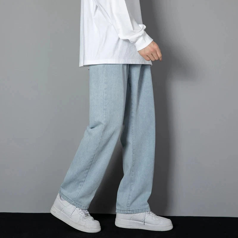 2025 New Korean Men Casual Long Straight Jeans Wide Leg GlowCart