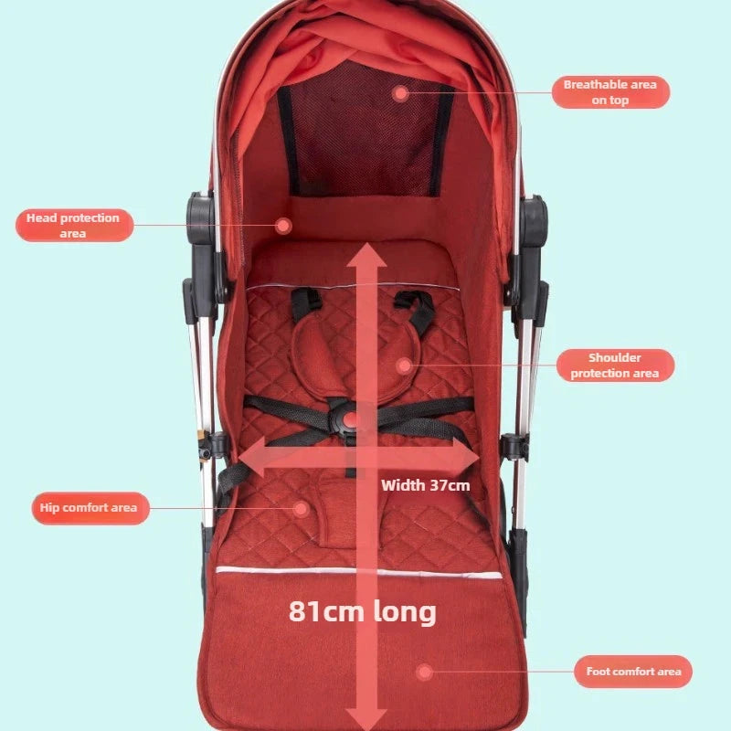 2025 New Baby Stroller, Can Sit or Lie Down, Ultra-light Trolley-type Folding Four-wheel Shock-absorbing Children's Stroller GlowCart