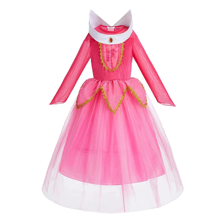 Princess Dress for Girls Elsa Anna Cosplay Costume Kids Jasmine Belle Cinderella Aurora Halloween Christmas Party Elegant Dress GlowCart