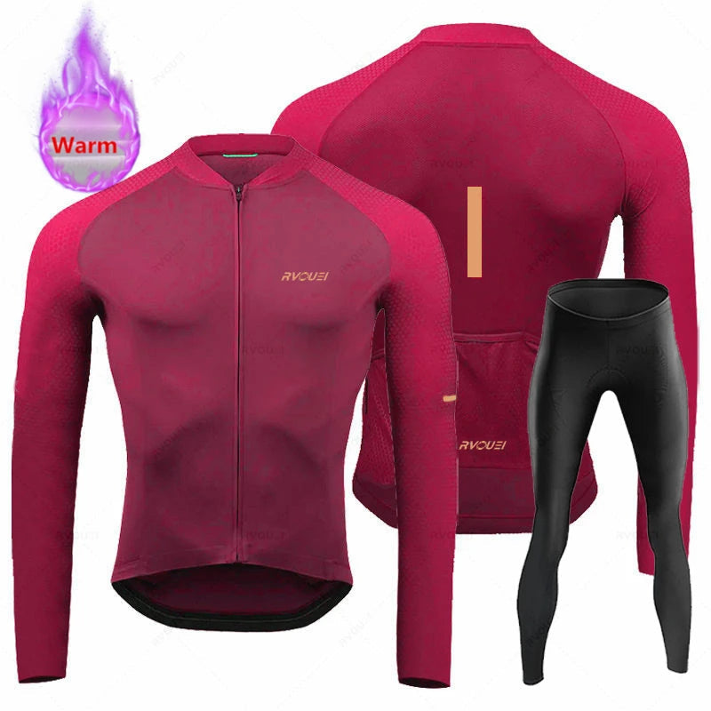 Rvouei New Winter Cycling Clothes Set Man Thermal Fleece Jersey Suit Sport Riding Bike MTB Clothing Bib Pants Sets Ropa Ciclismo GlowCart