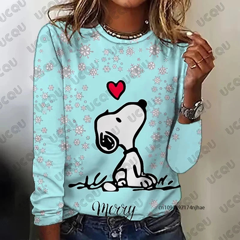 Autumn Winter New Cartoon Snoopy Print Women's Long Sleeve GlowCart