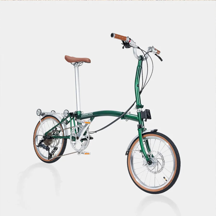 CRANSTON Lightweight Grey Disc Brake M/S 16-inch Portable Folding Bicycle 9 Speed Chrome-molybdenum Steel Retro Bike for Adult GlowCart