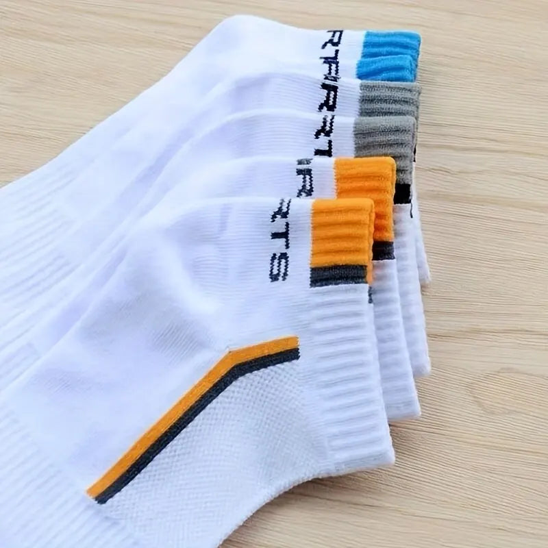 5pairs Men's Fashion Sports Socks, Striped Cotton Sweat Absorption Breathable Comfortable Ankle Socks GlowCart