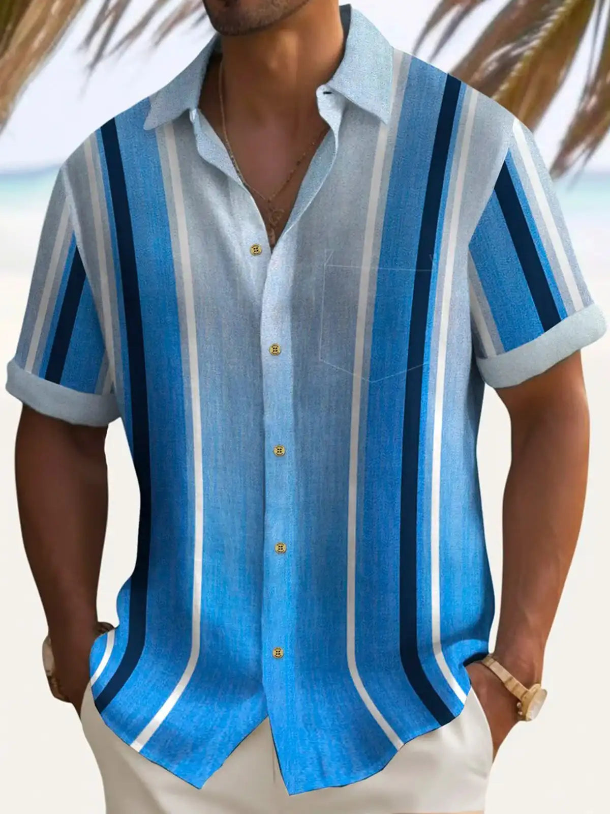 New Hawaii Spring/Summer Fashion Leisure Street Walk Tourist Beach Printed Full Open Short Sleeve Button Shirt, Quick Shipping GlowCart