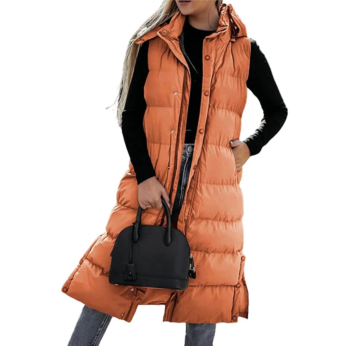 Women s Quilted Puffer Vest with Hood Sleeveless Zip-Up GlowCart