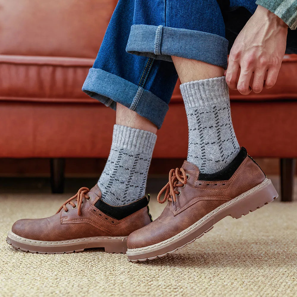 3 Pair Winter Thick Warm Men's Wool Socks Harajuku Retro Fashion Long Socks High Quality Breathable Business Thick Terry Socks GlowCart