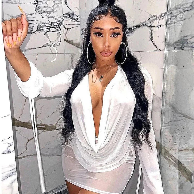 Sexy Mesh Deep V Elastic Dress Halter Elegant Chic Vintage GlowCart