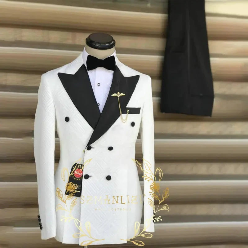 Latest Design Men's Suit Houndstooth Jacket Black Pants 2 GlowCart