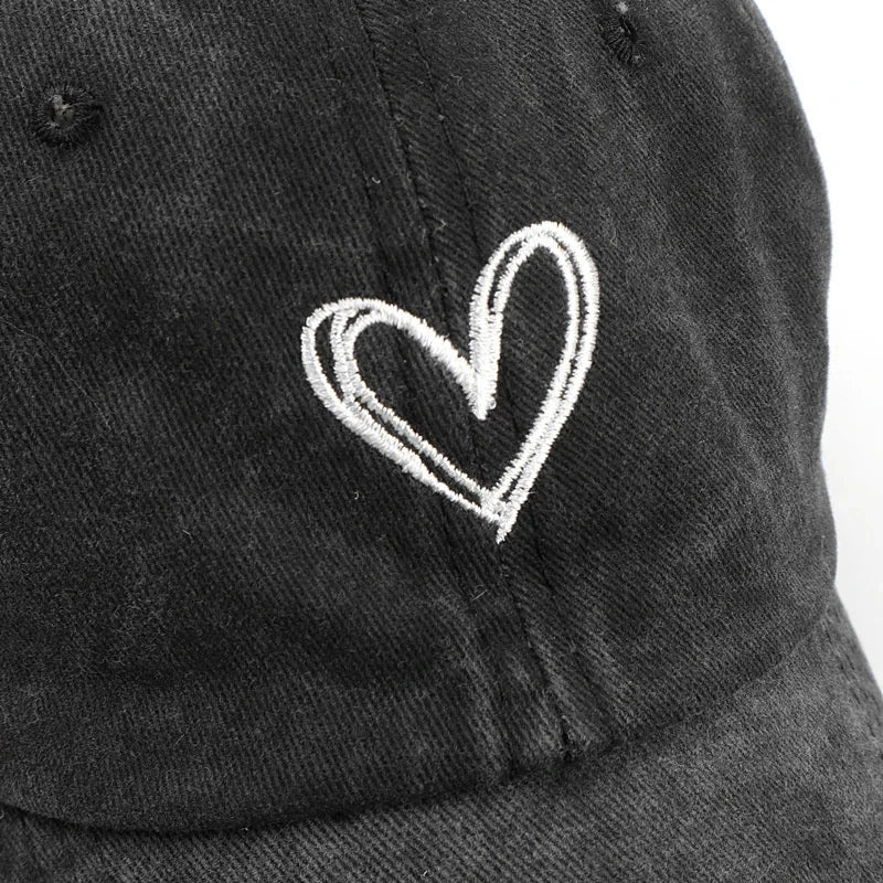 Summer Women Baseball Cap Peach Heart Embroidered Wash Denim GlowCart