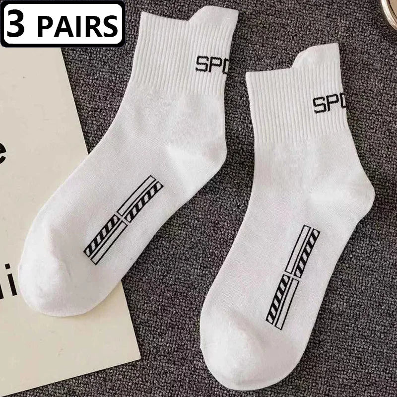 3 Pairs/lot Cotton Breathable Men's Socks Soft Sports High Quality Compression Black White Socks Mid Tube Male Socks Crew Meias GlowCart