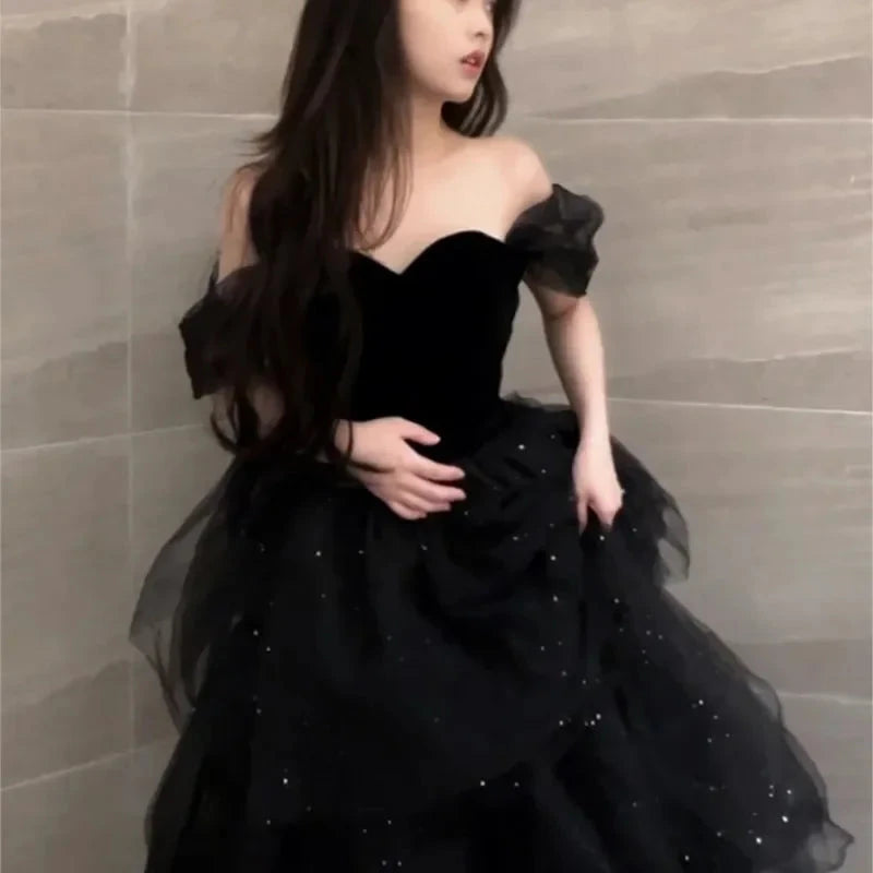 Black New Light Luxury Minority Petti skirt Host Female Art GlowCart