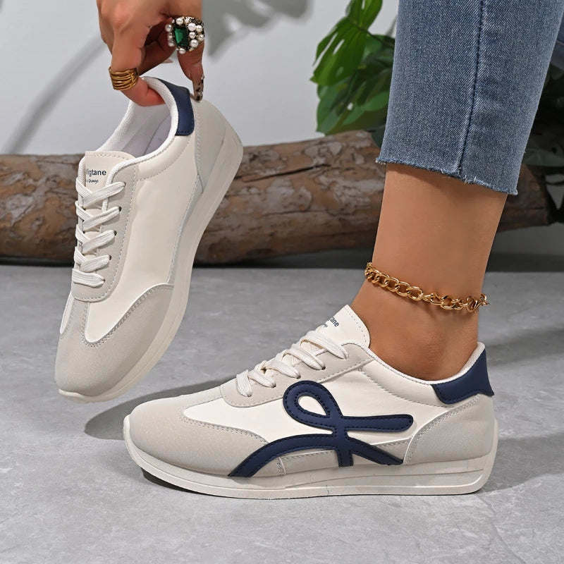 2025 new women's sports shoes casual lace up women's fashionable vulcanized shoes versatile flat shoes GlowCart
