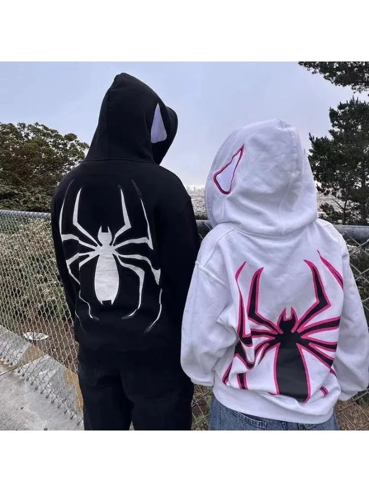 Full Zip Up Spider Hoodie Women Men Streetwear Harajuku GlowCart