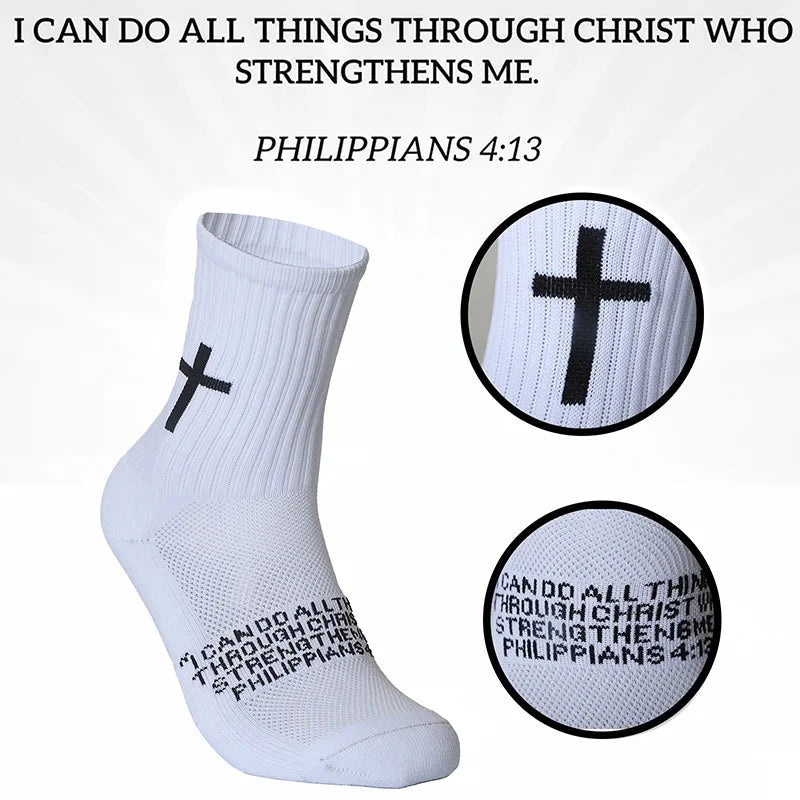 4 Pairs Christian socks Prayer socks Birthday Gifts ,Cross Grip Soccer Socks - Anti-Slip Grips Sports Sock with Bible GlowCart