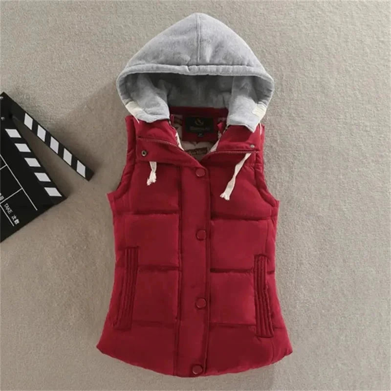Women Autumn Winter Short Down Vest Hooded Warm Casual GlowCart