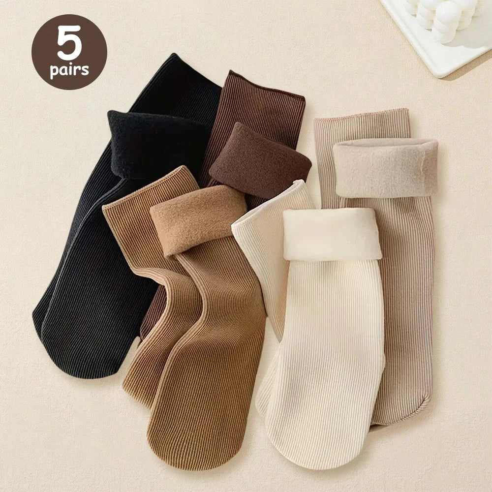 5pairs Winter Warm Solid Women Socks Thicken Thermal Socks GlowCart