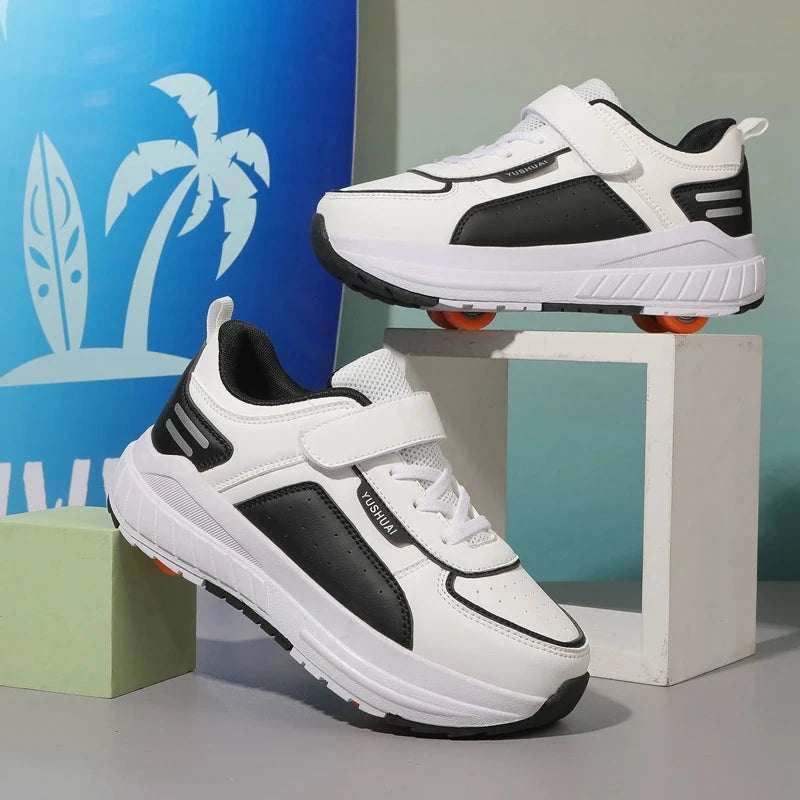 Childrens Roller Skates Fashion Double Row Four Wheel Sneakers Fully Automatic Breathe Anti-friction Rollerblade Shoes for Kids GlowCart