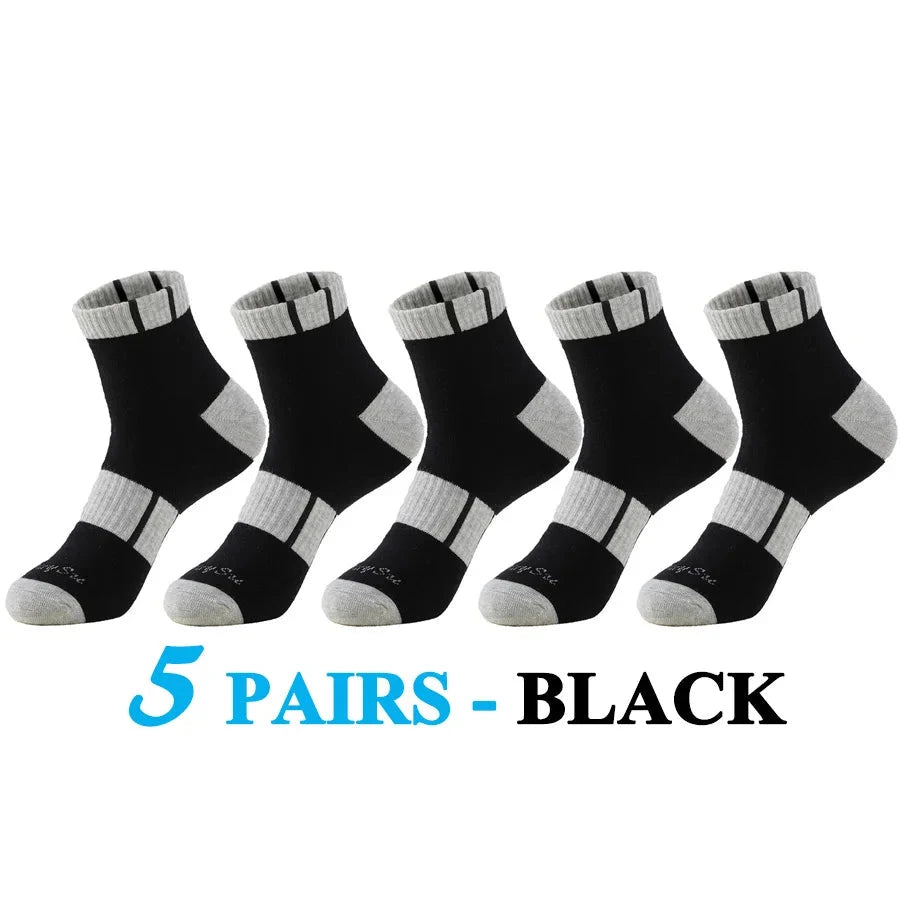 5 Pairs/Lot Running Socks Men Casual Outdoor Sports Cotton Black Grey Blue Athletic Stripes 14 Colors Travel Male Husband Gifts GlowCart