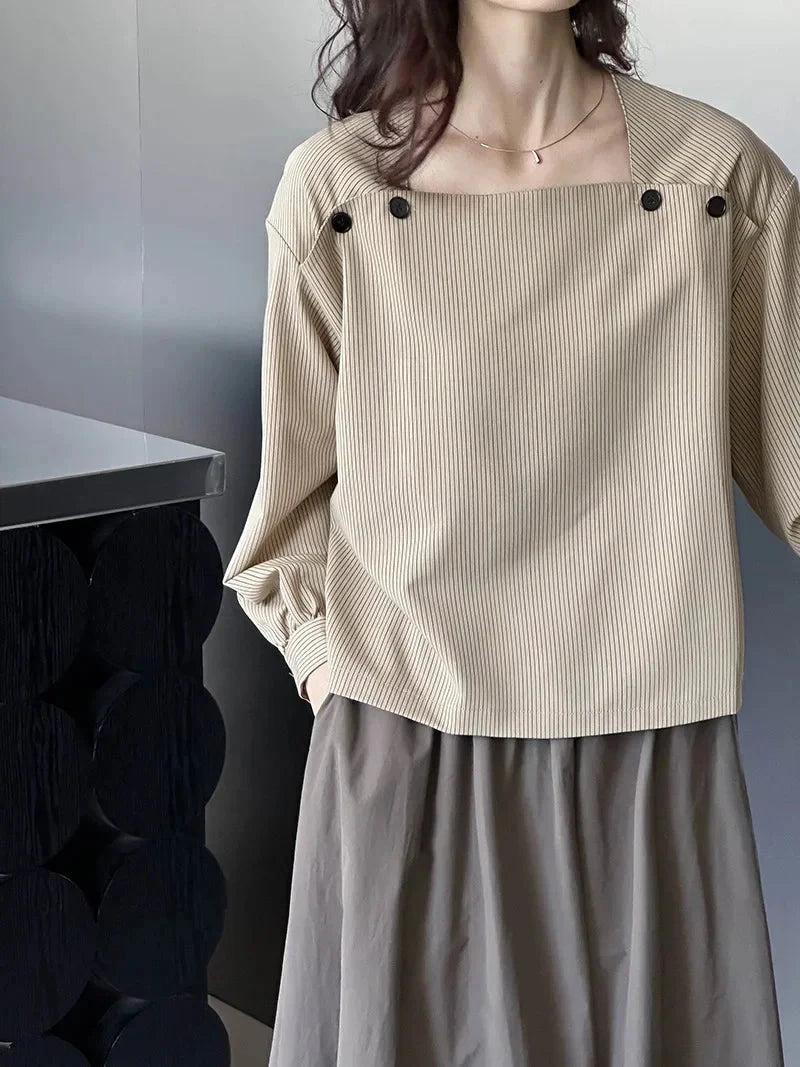 2024 Autumn New Top Korean Version Square Neck High-end GlowCart