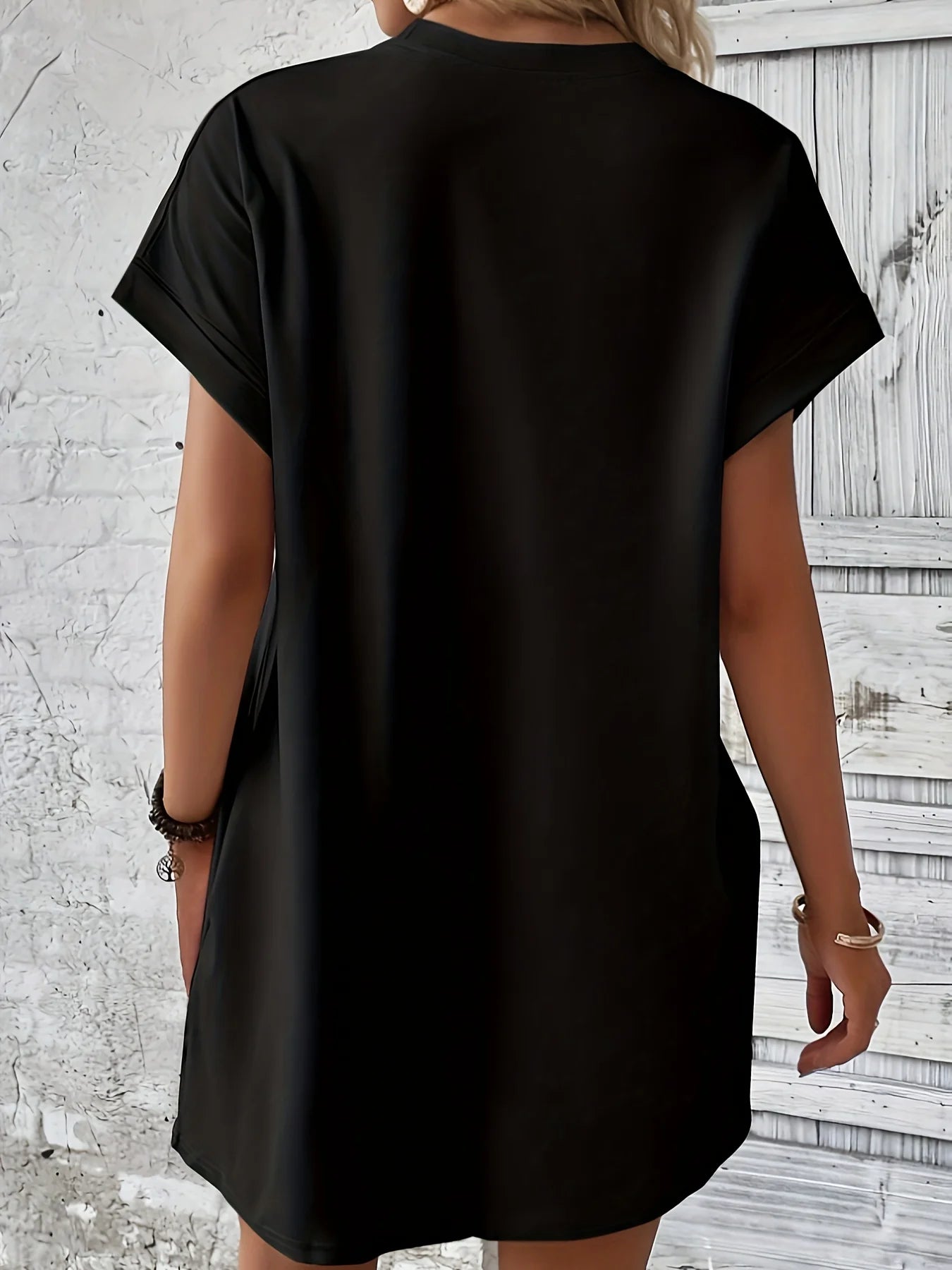 Women's MANANA letter print loose short sleeved round neck pocket summer Women's Dress Casual plus size casual dress GlowCart