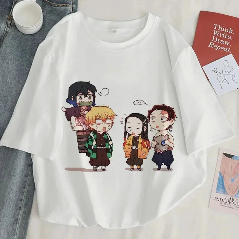 Demon Slayer Print T Shirt Women Harajuku Aesthetic White GlowCart