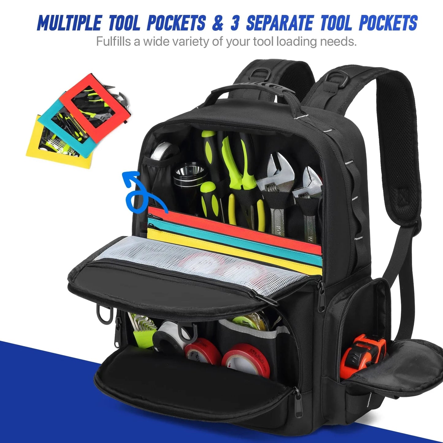 Tool Backpack Heavy Duty for Men Tool Storage With 3 Tool GlowCart