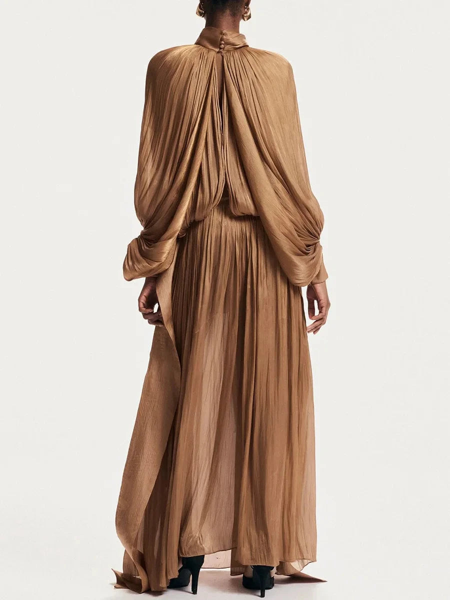 VGH Minimalist Spliced Folds Maxi Dresses for Women Scarf GlowCart