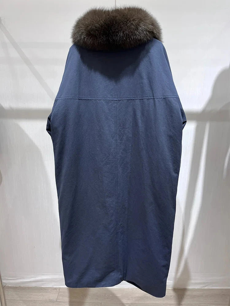 Autumn Winter Women Goose Down Jacket Real Natural Fox Fur GlowCart