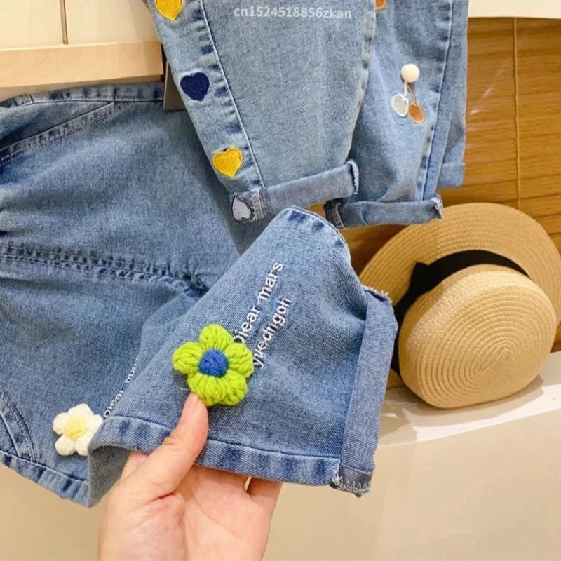 Ambroidered Flower Girl Jeans Baby Boy Kids Jeans Girl Pants Daduhey Wide Leg Pants Harem Trousers Clothes Bottoms GlowCart
