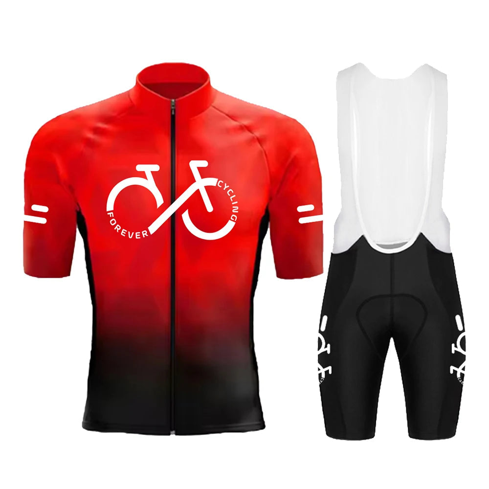 Cycling Jersey Set 2025 Summer Ropa Ciclismo Men's Short Sleeve Bicycle Cycling Clothing Gradient Color Breathable MTB Bike Wear GlowCart
