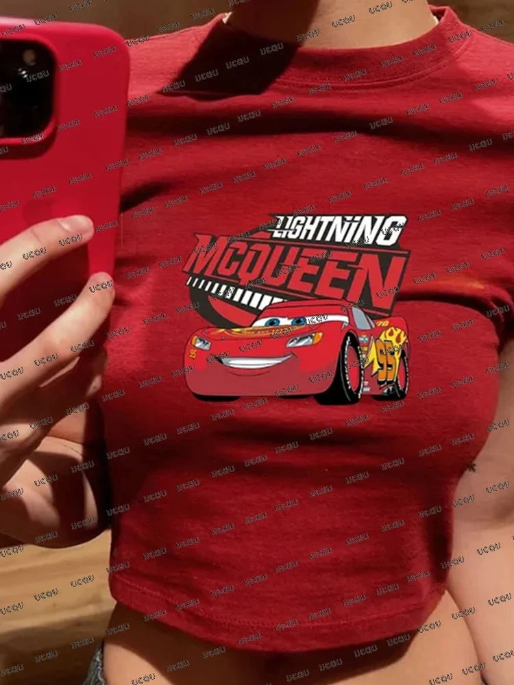 2025 Summer New Lightning Mcqueen Print T-shirt For Women GlowCart