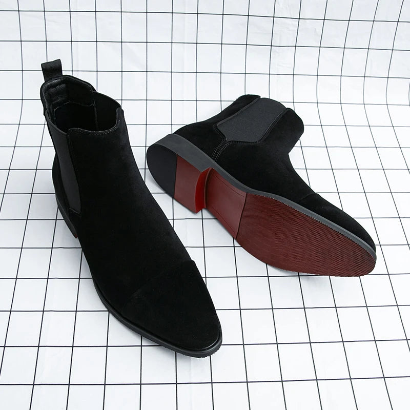 Chelsea Boots for Men Red Sole Pu Ankle Business Round Toe Slip-On Mens Boots Free Shipping Size 38-46 Men Shoes GlowCart