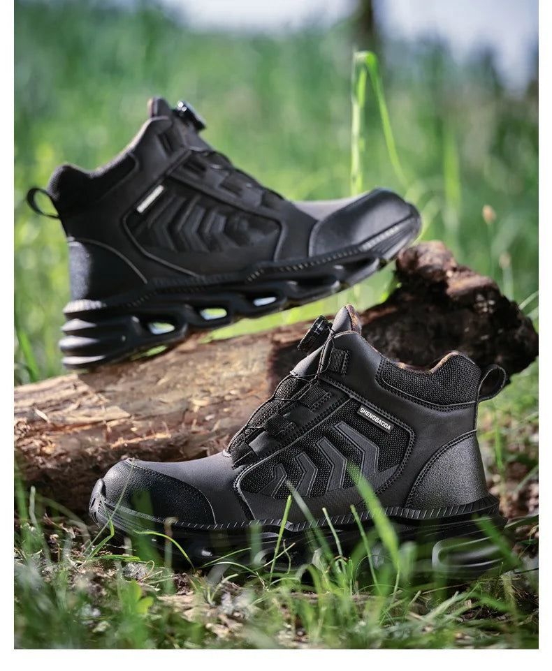 High-top men's all-season universal steel head anti-smash anti-puncture rotating buckle non-slip wear-resistant safety shoes GlowCart
