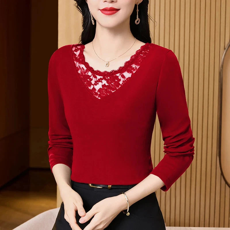 2025 Autumn Winter Bottoming Shirt Korean Fashion Patchwork GlowCart