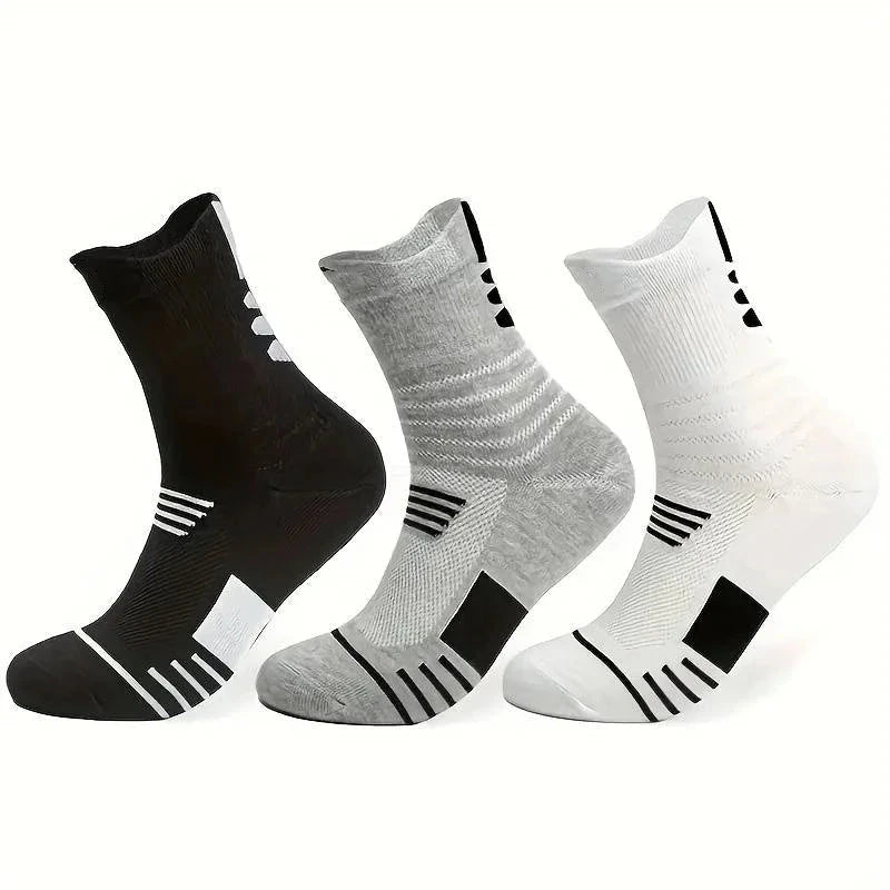 3 Pairs Men's Comfort Fit Cushion Performance Athletic Crew Socks For Outdoor Sports mens socks funny socks GlowCart