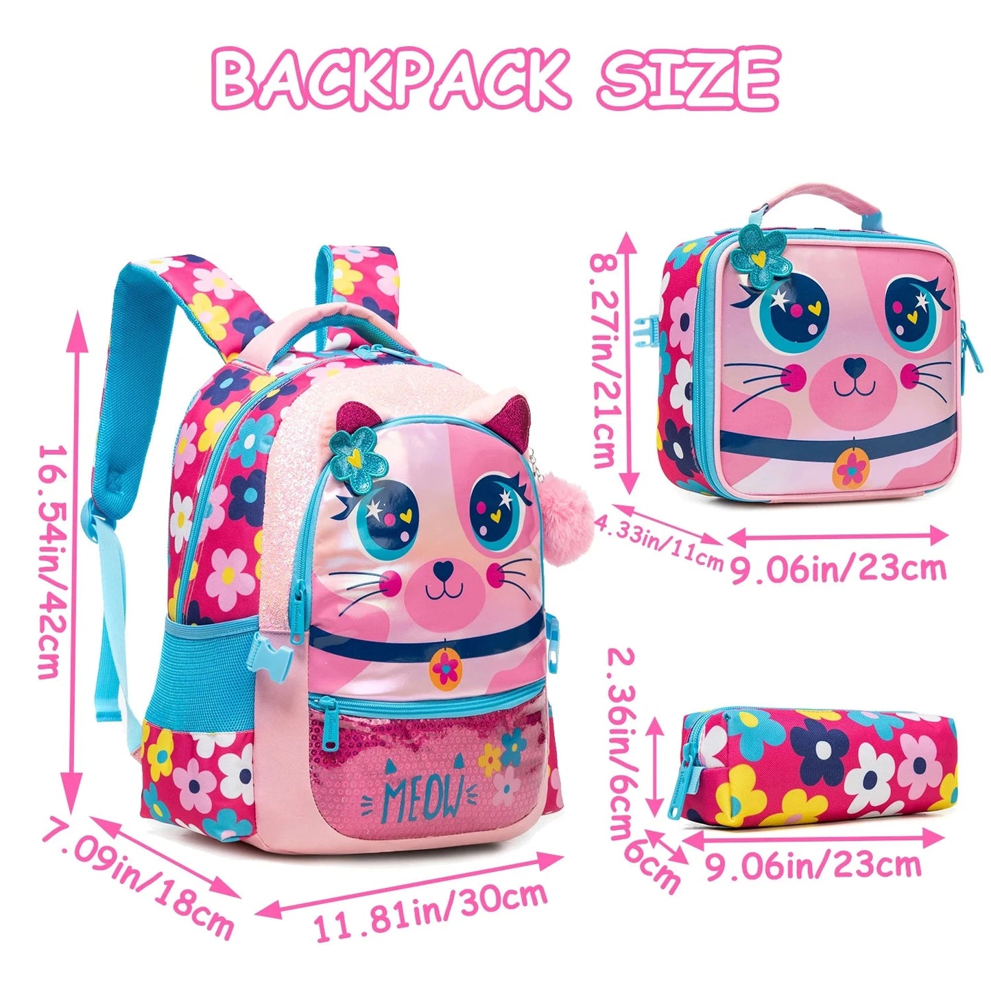 Backpacks for Girls School Bag Ages 8-10 with Lunch Box Kids Bookbag Set Travel Backpack for Preschool Elementary Students GlowCart