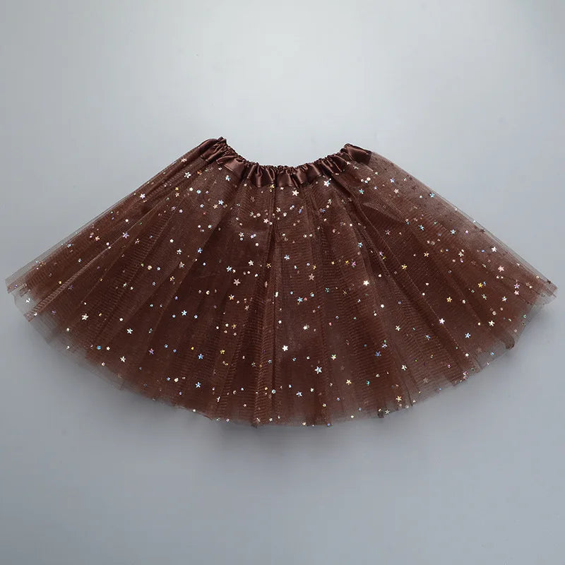 Kids Baby Star Glitter Dance Tutu Skirt For Girl Sequin 3 Layers Tulle Toddler Pettiskirt Children Chiffon 2-8T GlowCart