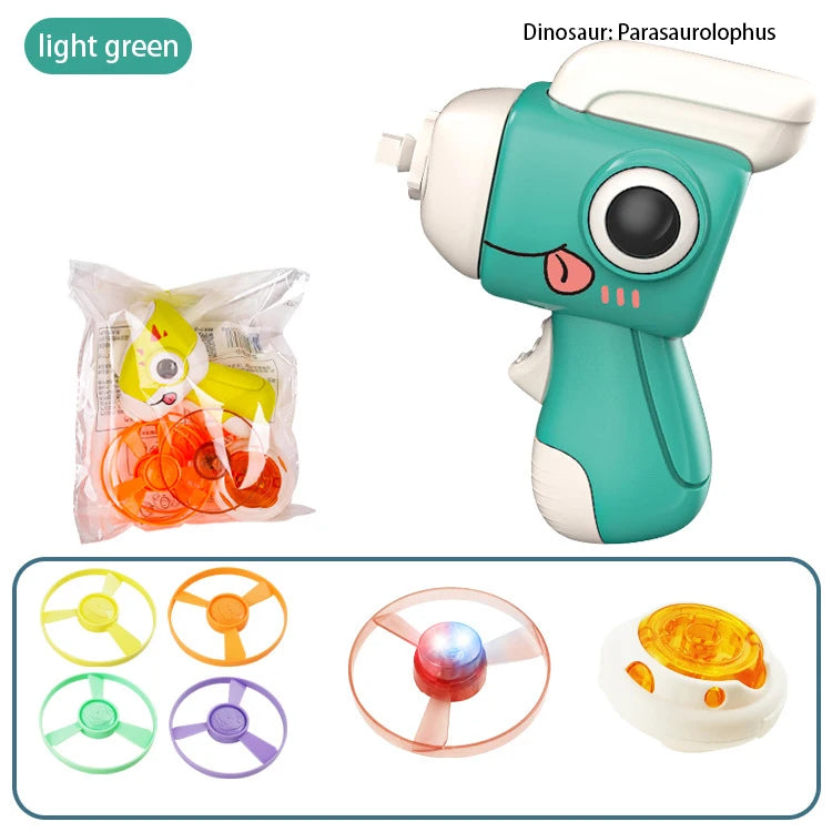 Children Saucer Launcher Pistol Outdoor Spinning Top Dinosaur Gun Toys Flying Disc Bamboo Dragonfly Ejection Luminous Gyroscope GlowCart