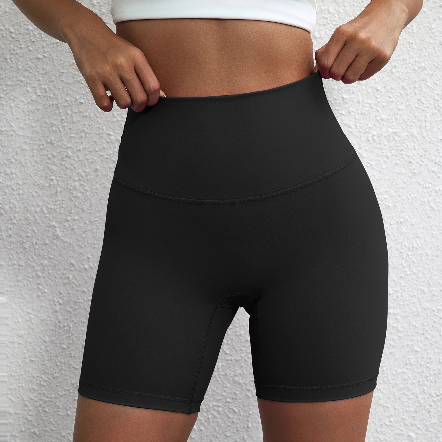 Solid Color Women Fitness Sports Short High Waist Yoga Short Leg Cycling Comprehensive Training Jog Squat Proof Internal Pocket GlowCart